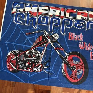 American Chopper Quilt Panel Motorcycle Black Widow Bike Cotton Blue Red 2375